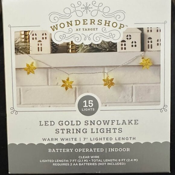 NEW Target Wondershop LED Gold Snowflake 7 ft string lights warm white battery - Picture 1 of 2